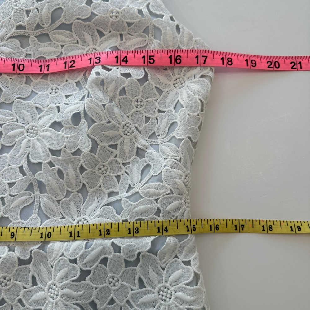 RELISTED LOFT White Lace Dress with Pale Blue Underlay NWT Women’s Size 8 Petite - Picture 10 of 12